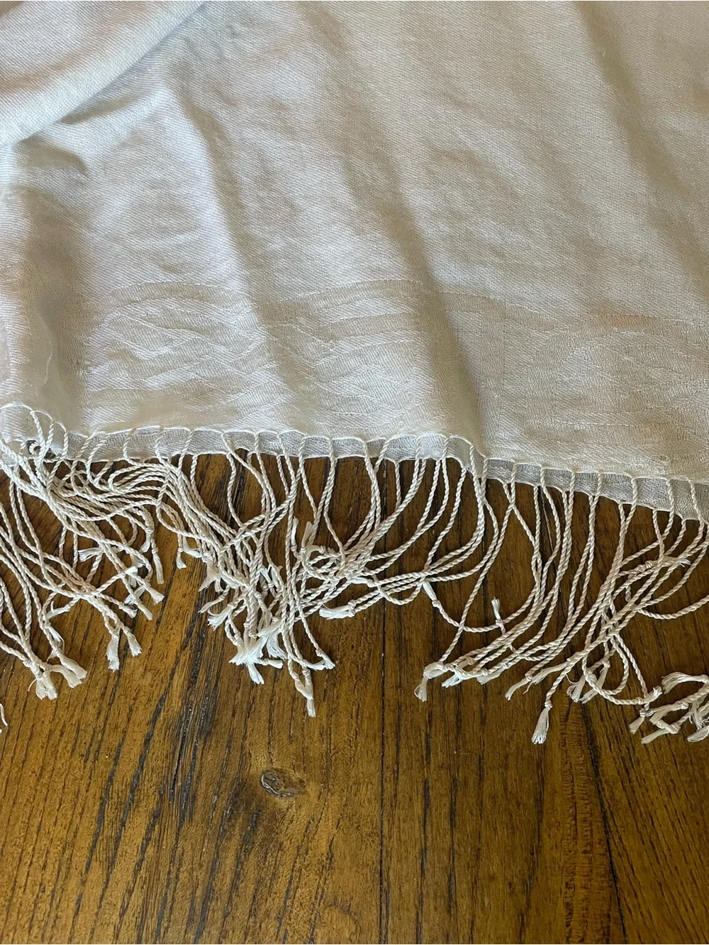 Patrick Francis Silk and Wool Luxurious Cream Celtic Knot Fringe Shawl 70”x25”